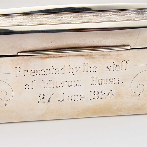 391 - A GEORGE V SILVER CIGARETTE BOX by F H Adams Ltd, Birmingham 1922, rectangular, the hinged cover wit... 