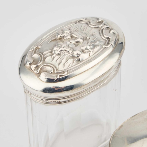 398 - A COLLECTION OF SILVER-TOPPED GLASS JARS various marks. (14) Tallest 10.5cm high