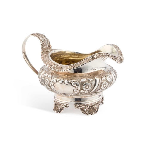 430 - A WILLIAM IV SILVER CREAM JUG OR MILK JUG by William Hunter II, London 1832, of squat circular form,... 