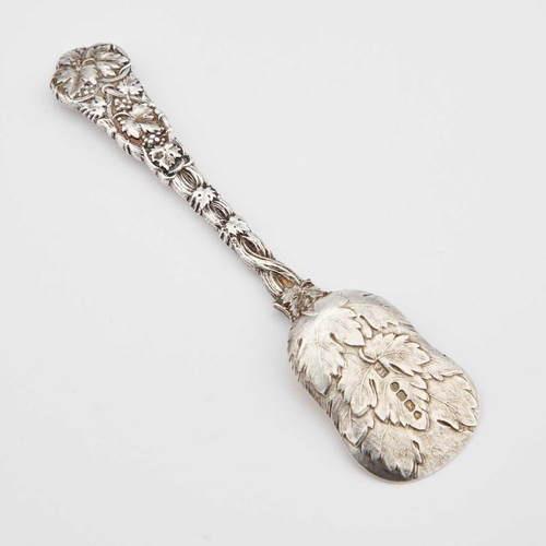 431 - A VICTORIAN SILVER ICE CREAM SPOON by Francis Higgins II, London 1867, the handle cast with grapes a... 