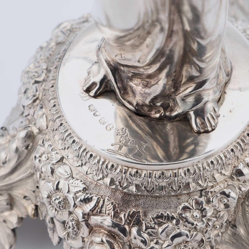 437 - A GEORGE IV SILVER TABLE CENTREPIECE maker SJ?, London 1825, the cut-glass circular bowl raised on a... 