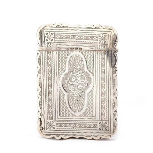 441 - A VICTORIAN SILVER CARD CASE by Hilliard & Thomason, Birmingham 1872, rectangular, with a scallo... 