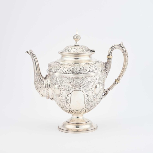 443 - A VICTORIAN SILVER THREE-PIECE TEA SERVICE by John Edward Bingham, Sheffield 1890, comprising a teap... 