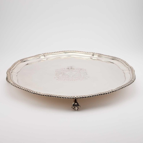 447 - A LARGE VICTORIAN SILVER SALVER, IN GEORGIAN STYLE by R & S Garrard & Co, London 1874, cuspe... 