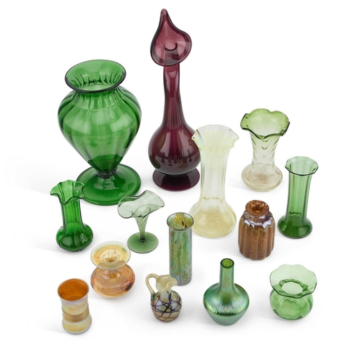 45 - A LARGE COLLECTION OF ART GLASS including a Louis Comfort Tiffany Favrile vase, an Isle of Wight cyl... 