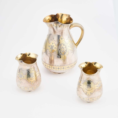 452 - A CASED VICTORIAN SILVER AND PARCEL-GILT JUG AND BEAKERS by Henry John Lias & Henry John Lias, L... 