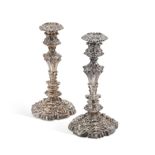 456 - A LARGE PAIR OF 19TH CENTURY SILVER CANDLESTICKS by William Allanson & Co and J F & Co, Shef... 