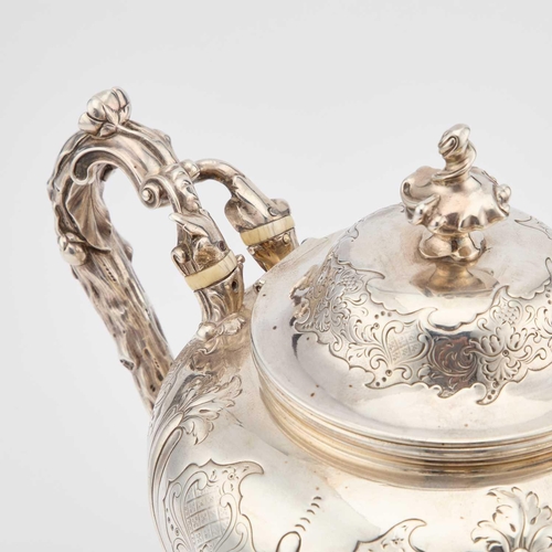 470 - § PAUL STORR: A WILLIAM IV SILVER THREE-PIECE TEA SERVICE by Paul Storr, London 1833, comprising a t... 