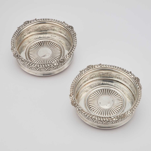 473 - A PAIR OF GEORGE III SILVER COASTERS by Solomon Hougham, London 1812, with shell and foliate decorat... 