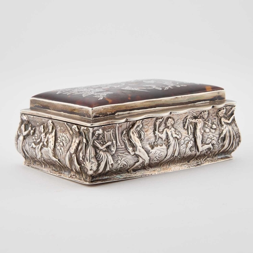 477 - A VICTORIAN SILVER AND TORTOISESHELL JEWELLERY CASKET by Thomas Hayes, Birmingham 1899, rectangular ... 