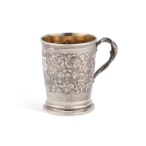 487 - A VICTORIAN SILVER MUG by John Hunt & Robert Roskell, London 1875, of tapering cylindrical form ... 