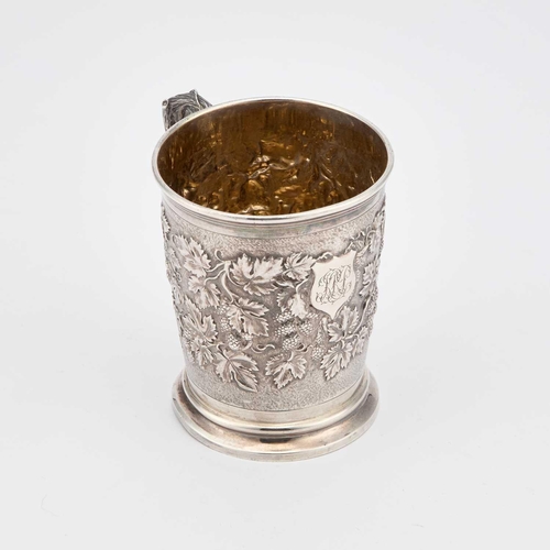 487 - A VICTORIAN SILVER MUG by John Hunt & Robert Roskell, London 1875, of tapering cylindrical form ... 