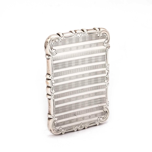 492 - A VICTORIAN SILVER CARD CASE by David Pettifer, Birmingham 1856, rectangular with a shaped outline a... 