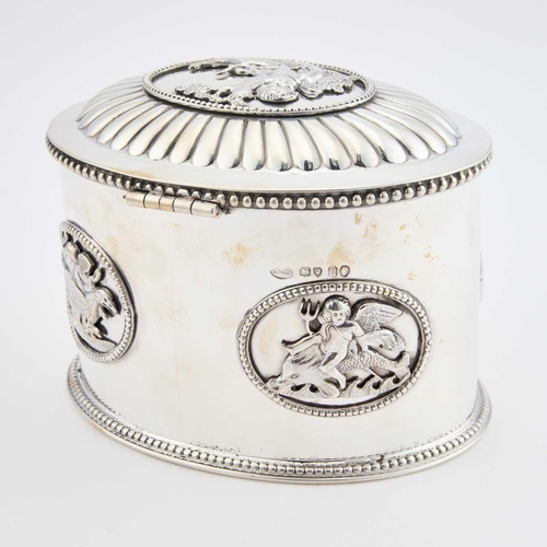 494 - A FINE VICTORIAN SILVER TEA CADDY by S Smith & So, London 1875, oval, the hinged domed and gadro... 