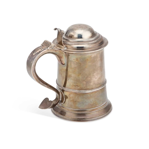 496 - A LATE GEORGE II SILVER LIDDED TANKARD by John Langlands I, Newcastle 1759, the domed lid with a scr... 