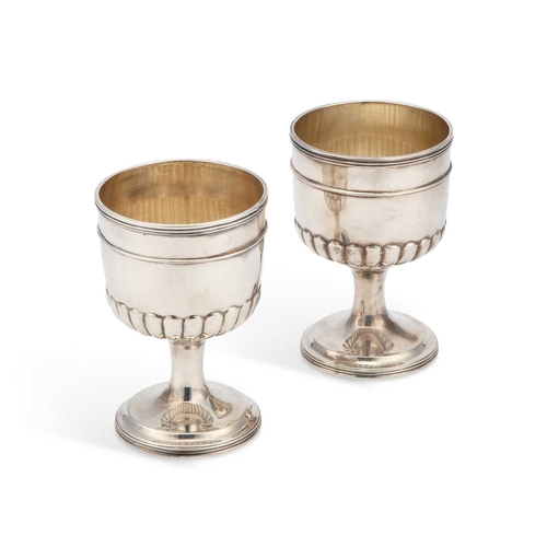 497 - A PAIR OF GEORGE III SILVER GOBLETS by Ann Robertson, Newcastle, c.1804-1811, each deep rounded bowl... 