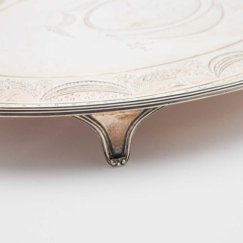 514 - A GEORGE III SILVER SALVER by John Crouch I & Thomas Hannam, London 1791, oval form with a mould... 