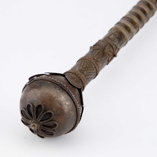 561 - A WIREWORK-DECORATED METAL MACE 38cm long