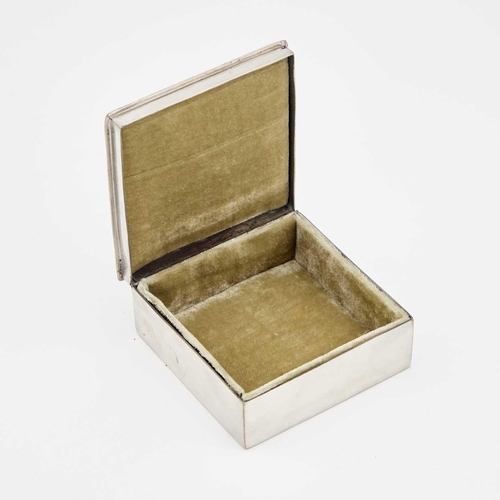 584 - A LIBERTY & CO TUDRIC PEWTER JEWELLERY BOX square, the hinged cover centred by an oval abalone panel... 