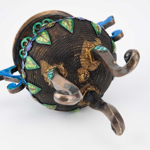 592 - A JAPANESE BRONZE MODEL OF A SCORPION together with a Chinese silver and enamel tripod vessel and a ... 