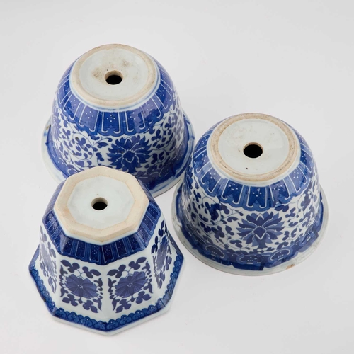 613 - A GROUP OF CHINESE BLUE AND WHITE PORCELAIN comprising three vases and three planters. (6) Tallest 2... 