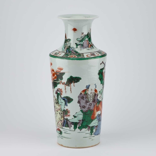 648 - A LARGE CHINESE FAMILLE VERTE VASE of shouldered tapering form with a flared neck, enamel painted wi... 