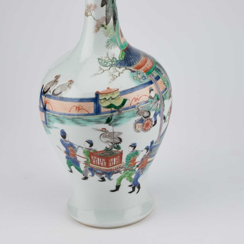 652 - A CHINESE FAMILLE VERTE VASE, LATE 19TH CENTURY the finely potted ovoid body rising to a flared neck... 