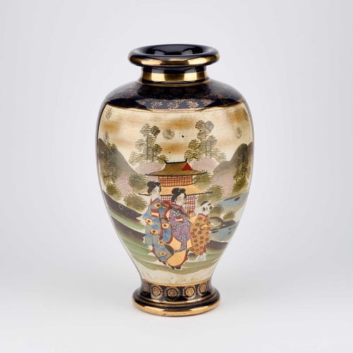 670 - A LARGE JAPANESE SATSUMA VASE, EARLY 20TH CENTURY decorated with landscape panels against a gilt-dec... 