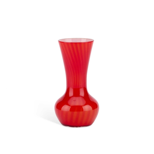 678 - A JAPANESE SASAKI GLASS VASE red cased, with paper label. 14.5cm high