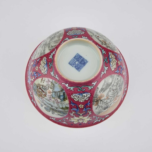 688 - A CHINESE FAMILLE ROSE 'MEDALLION' BOWL finely enamelled around the deep U-shaped body with four med... 