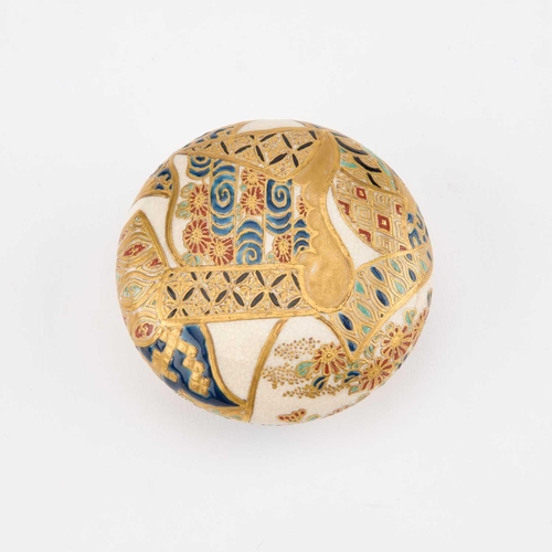 690 - A JAPANESE IMPERIAL SATSUMA BOX AND COVER, KOGO enamelled and richly gilded with a textile pattern, ... 