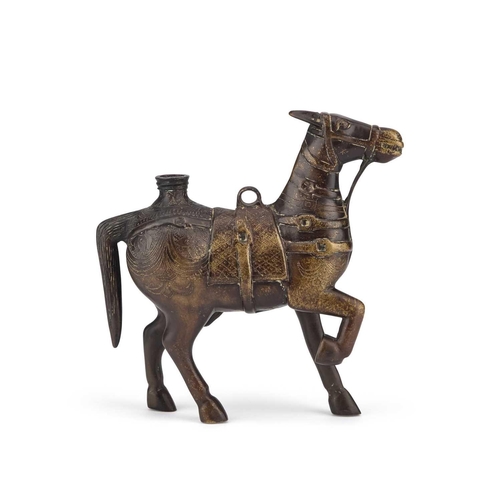 711 - AN INDIAN BRONZE MODEL OF A HORSE, 17TH/ 18TH CENTURY with engraved decoration. 19.5cm high