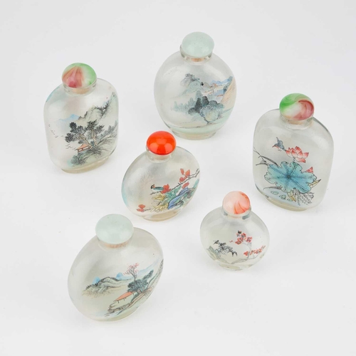 728 - A COLLECTION OF SIX CHINESE INTERNALLY DECORATED GLASS SNUFF BOTTLES each bears R. PRESCOTT COLLECTI... 