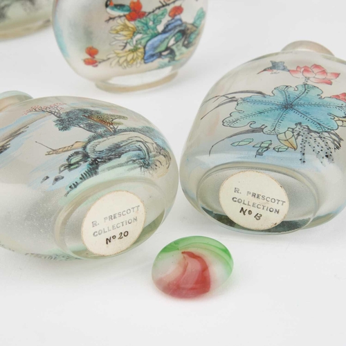 728 - A COLLECTION OF SIX CHINESE INTERNALLY DECORATED GLASS SNUFF BOTTLES each bears R. PRESCOTT COLLECTI... 