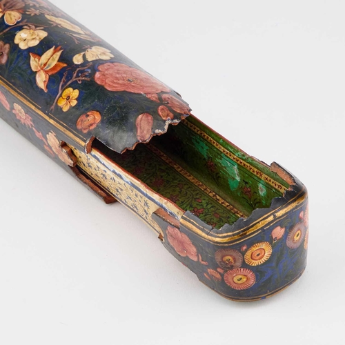 731 - A QAJAR LACQUER PEN BOX, PERSIA, 19TH CENTURY with rounded ends and a sliding tray, decorated in pol... 