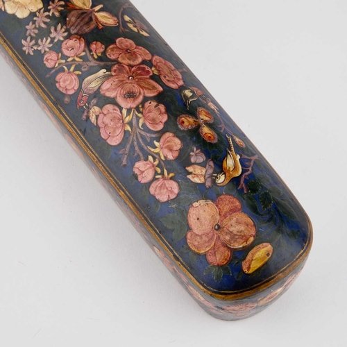 731 - A QAJAR LACQUER PEN BOX, PERSIA, 19TH CENTURY with rounded ends and a sliding tray, decorated in pol... 