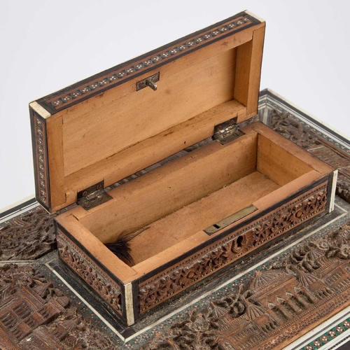 759 - AN ANGLO-INDIAN SANDALWOOD, IVORY AND SADELI WORK BOX, MID-19TH CENTURY decorated all over with bird... 