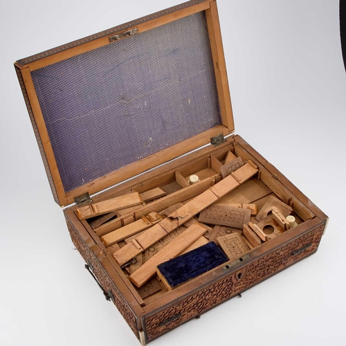 759 - AN ANGLO-INDIAN SANDALWOOD, IVORY AND SADELI WORK BOX, MID-19TH CENTURY decorated all over with bird... 