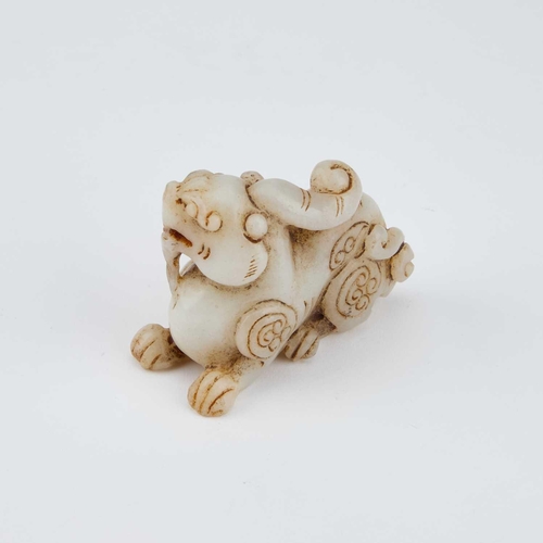 764 - A CHINESE JADE CARVING OF A BIXIE 7.8cm longIn generally good condition.