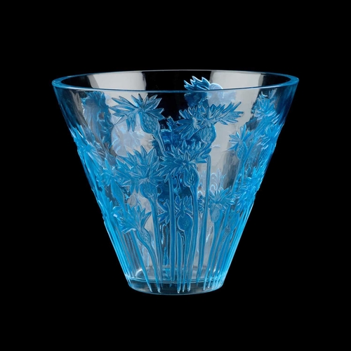 77 - RENÉ LALIQUE (FRENCH, 1860-1945), A 'BLUETS' VASE, DESIGNED 1914 blue stained and polished glass, st... 