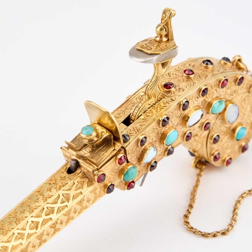 788 - A FINE FRENCH JEWELLED PISTOL-FORM SCENT SPRAYER, 19TH CENTURY the pistol with a circular vinaigrett... 