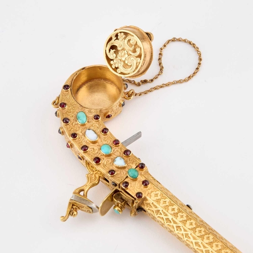 788 - A FINE FRENCH JEWELLED PISTOL-FORM SCENT SPRAYER, 19TH CENTURY the pistol with a circular vinaigrett... 