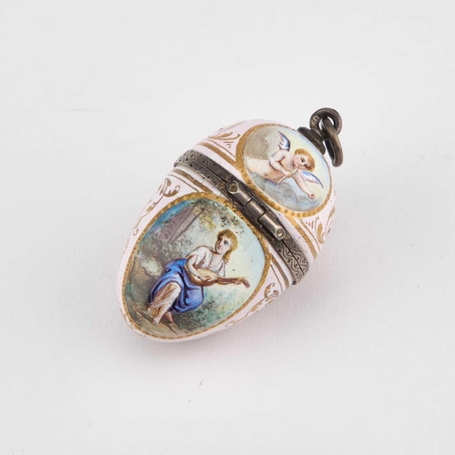 794 - A VIENNESE SILVER AND ENAMEL VINAIGRETTE, BY LUDWIG POLITZER, LATE 19TH CENTURY of egg form, with vi... 