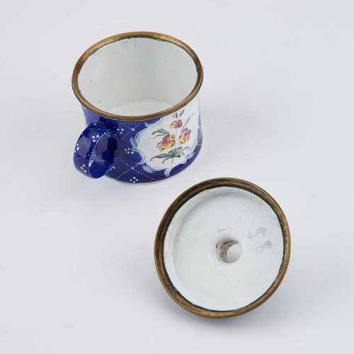 807 - A SOUTH STAFFORDSHIRE ENAMEL BOUGIE BOX OR TAPER BOX AND COVER, CIRCA 1770 cylindrical form, the cov... 