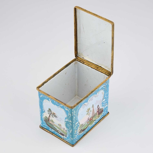 808 - A PAIR OF ENGLISH ENAMEL TEA CADDIES AND A SUGAR BOX, SOUTH STAFFORDSHIRE, CIRCA 1770 comprising a r... 