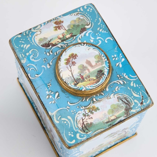 808 - A PAIR OF ENGLISH ENAMEL TEA CADDIES AND A SUGAR BOX, SOUTH STAFFORDSHIRE, CIRCA 1770 comprising a r... 