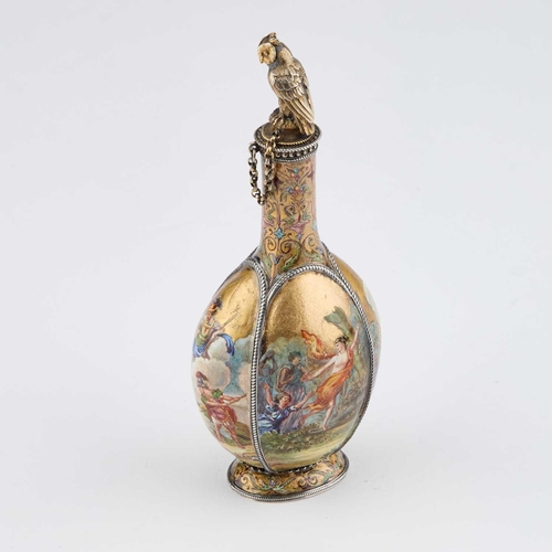 814 - A VIENNESE ENAMEL SCENT BOTTLE, LATE 19TH CENTURY the lobed body decorated with allegorical scenes, ... 