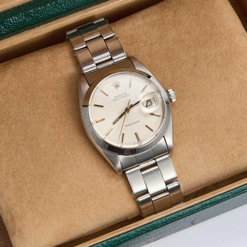 843 - A GENTS STEEL ROLEX OYSTERDATE PRECISION BRACELET WATCH the circular silvered dial signed Rolex Oyst... 