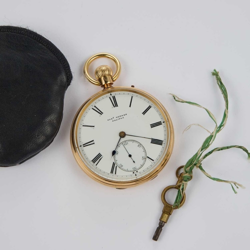 844 - AN 18CT GOLD OPEN FACED POCKET WATCH the circular white enamel dial signed Chas. Horner Halifax, wit... 