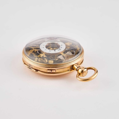 845 - A SWISS GOLD QUARTER REPEATING AUTOMATON WATCH WITH JACQUEMARTS AND CONCEALED EROTIC SCENE c.1810, g... 